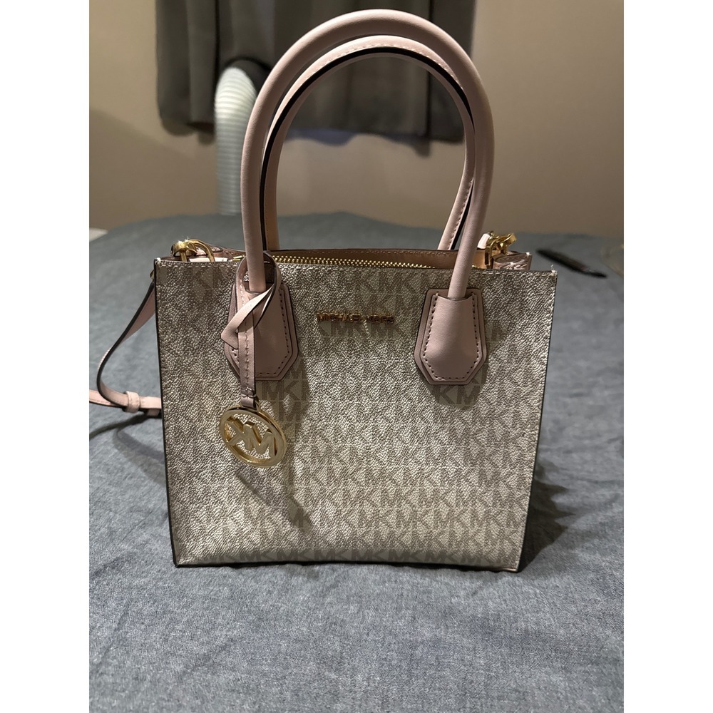 Michael Kors Mercer Small Logo Crossbody Bag Pink White Satchel
